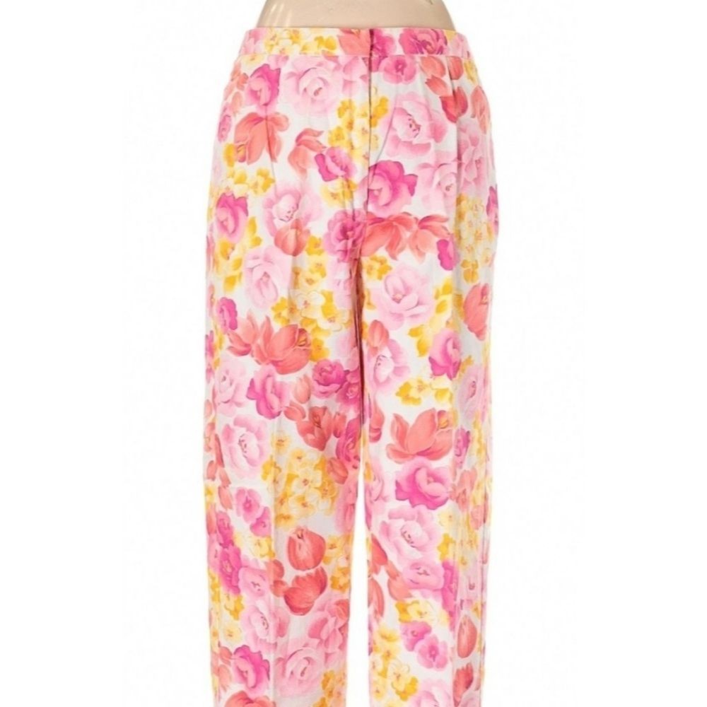 Talbots Petite Pink Yellow Rose Floral High Waist Ankle Easter Spring Pants 2P